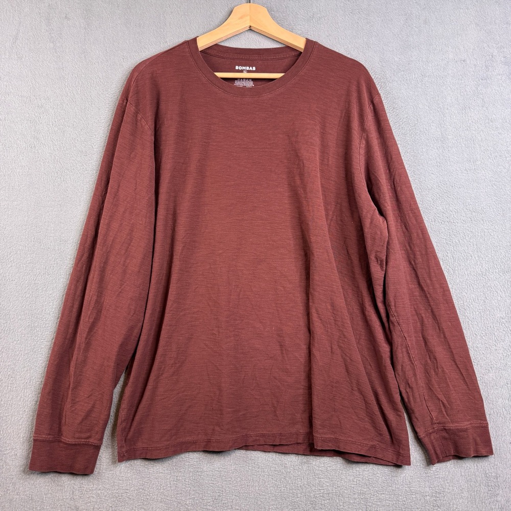 Bombas‎ Mens XL Long Sleeve Crew Neck T-Shirt Dark Cocoa Brown 100% Cotton Slub